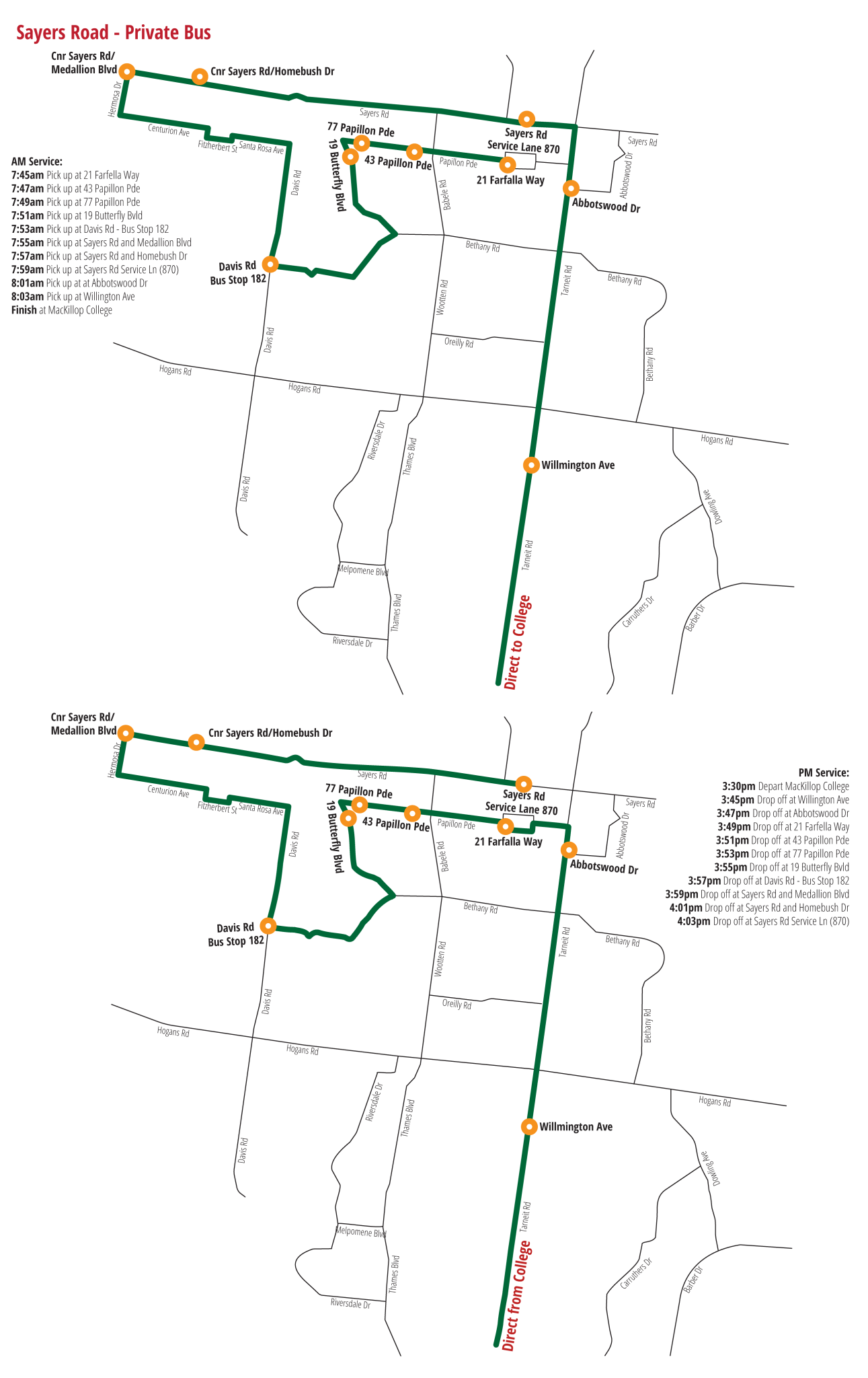 Sayers Road - Private Bus